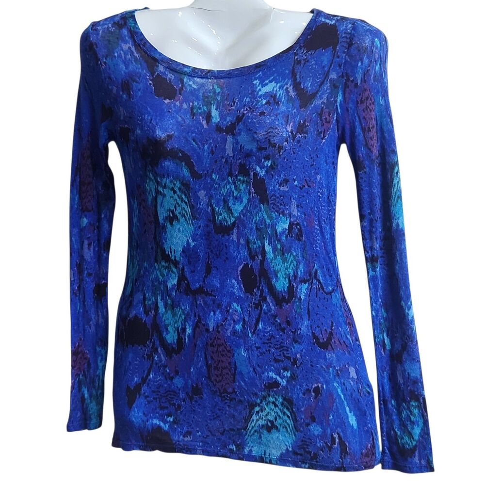 Philosophy Y2K Peacock Blue Abstract Modal Long Sleeve Tee S Whimsigoth Slim Fit